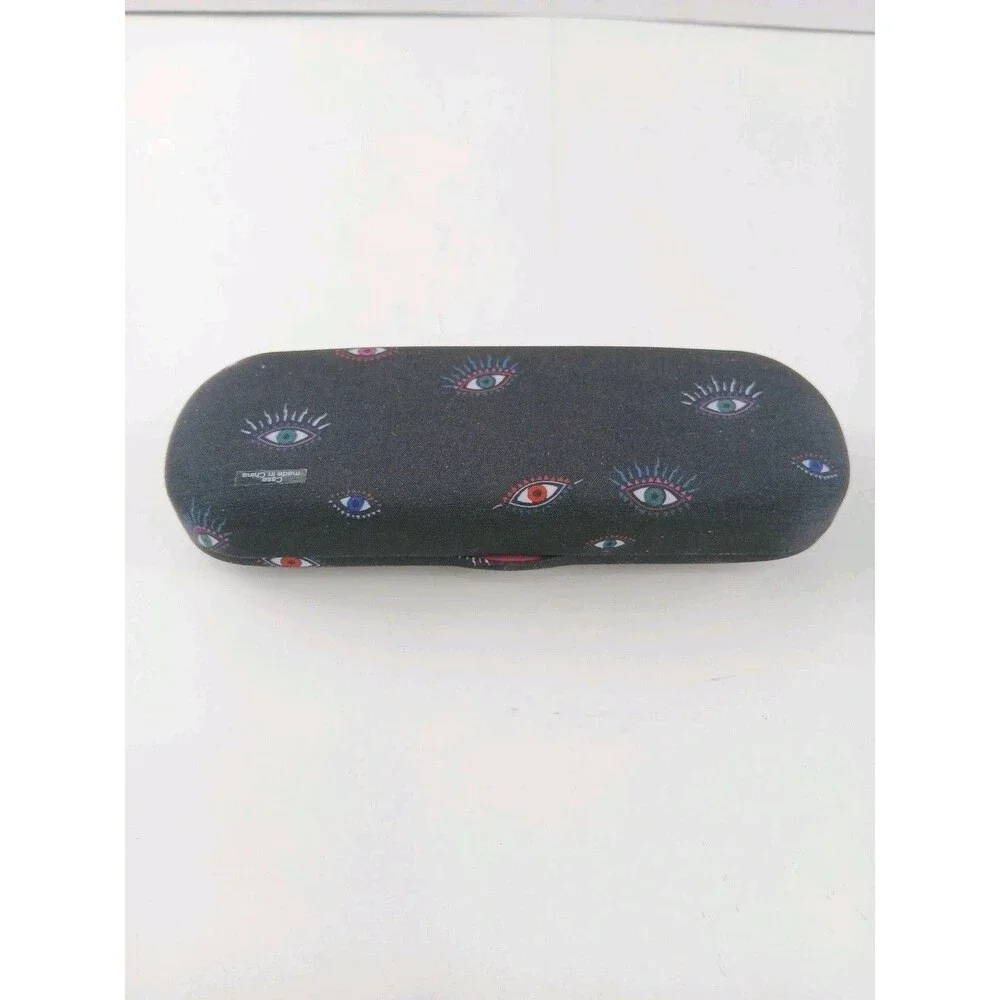 Nicole Miller Hard Clamshell Eye Glass Case Evil Eye Black W/Pink Interior